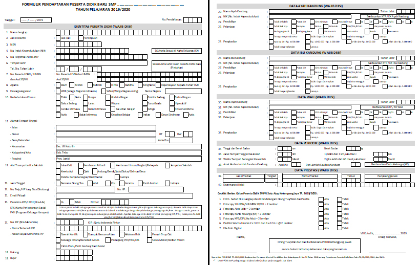 Detail Contoh Formulir Pendaftaran Smp Nomer 48