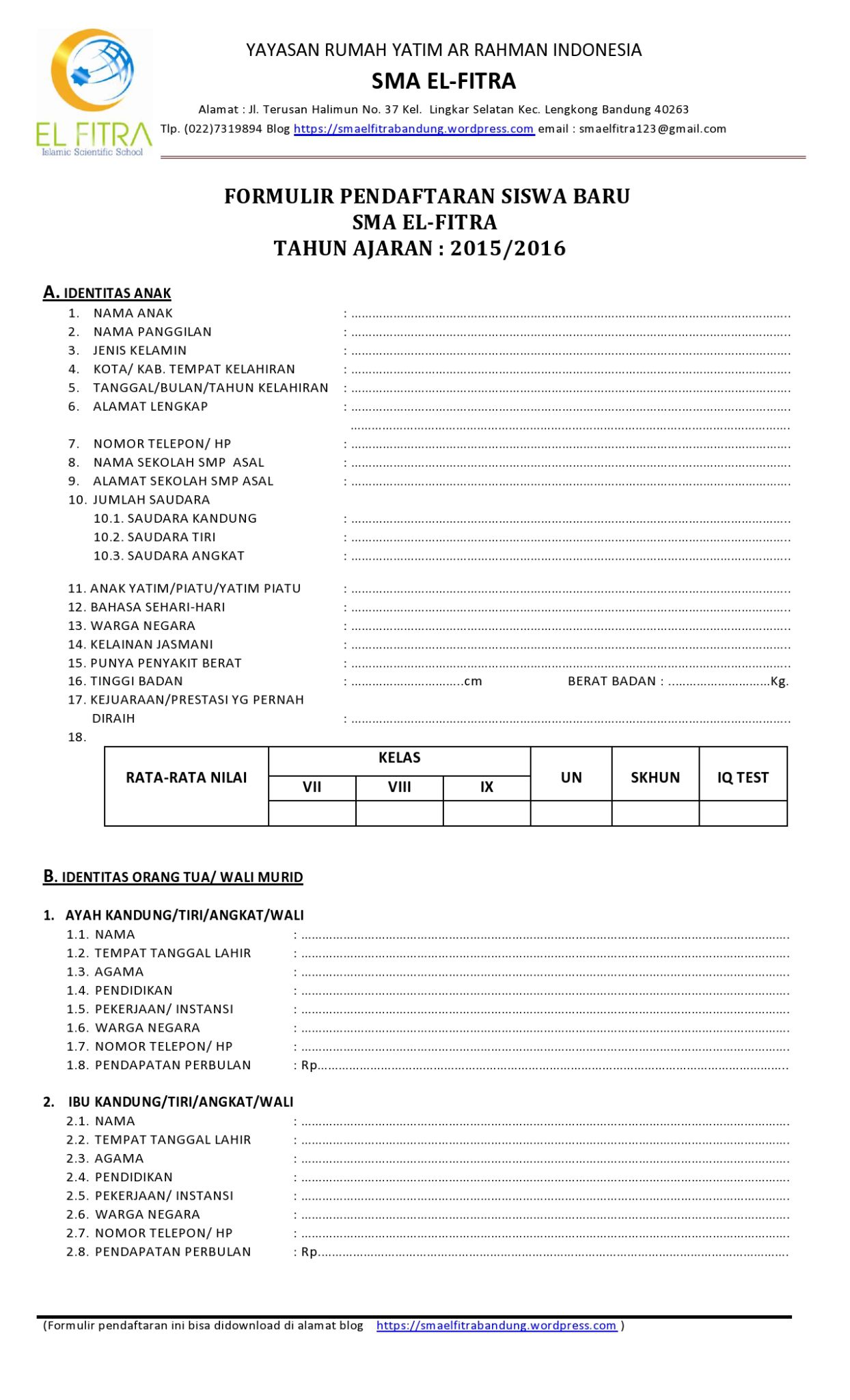 Download Contoh Formulir Pendaftaran Smp Nomer 7