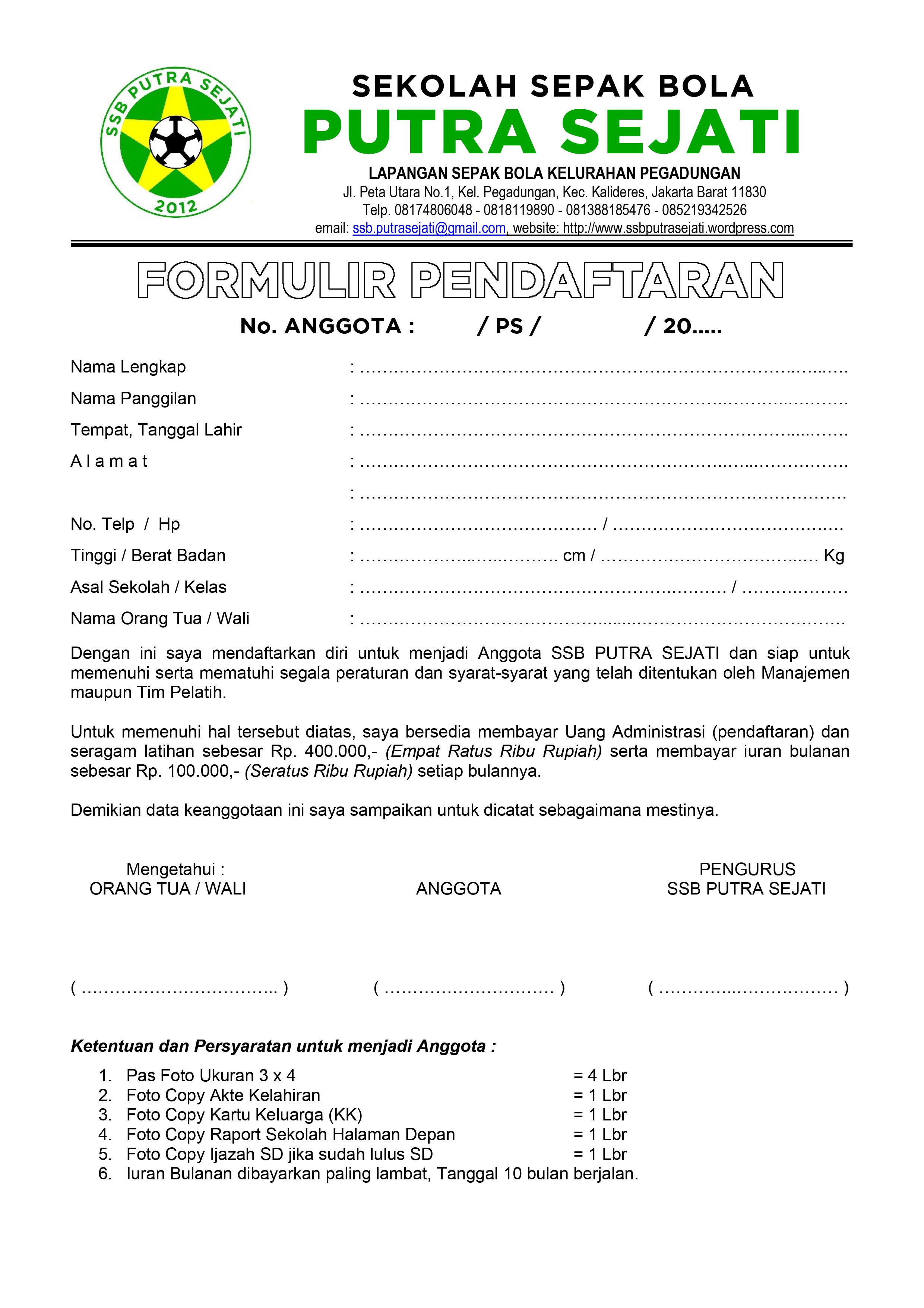 Contoh Formulir Pendaftaran Ssb - KibrisPDR