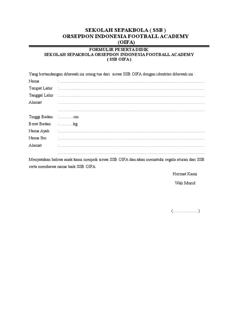 Detail Contoh Formulir Pendaftaran Ssb Nomer 10