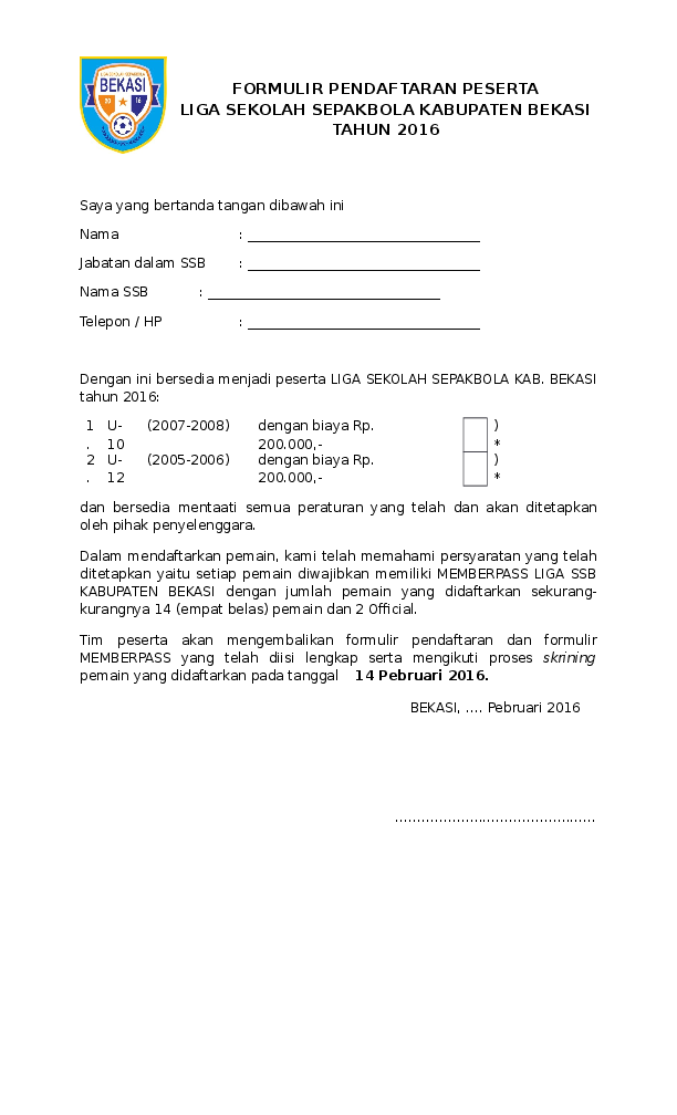 Detail Contoh Formulir Pendaftaran Ssb Nomer 4