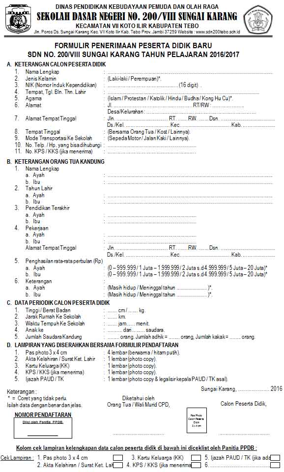 Detail Contoh Formulir Pendaftaran Tk Nomer 19