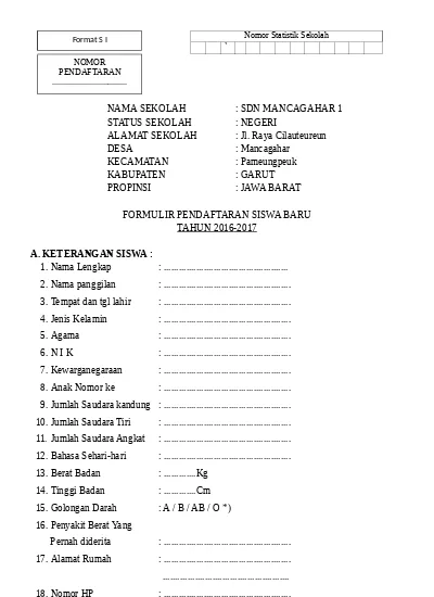 Detail Contoh Formulir Ppdb Sd Nomer 18