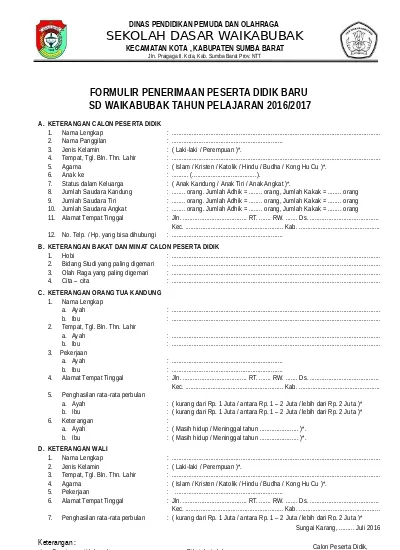 Detail Contoh Formulir Ppdb Sd Nomer 9