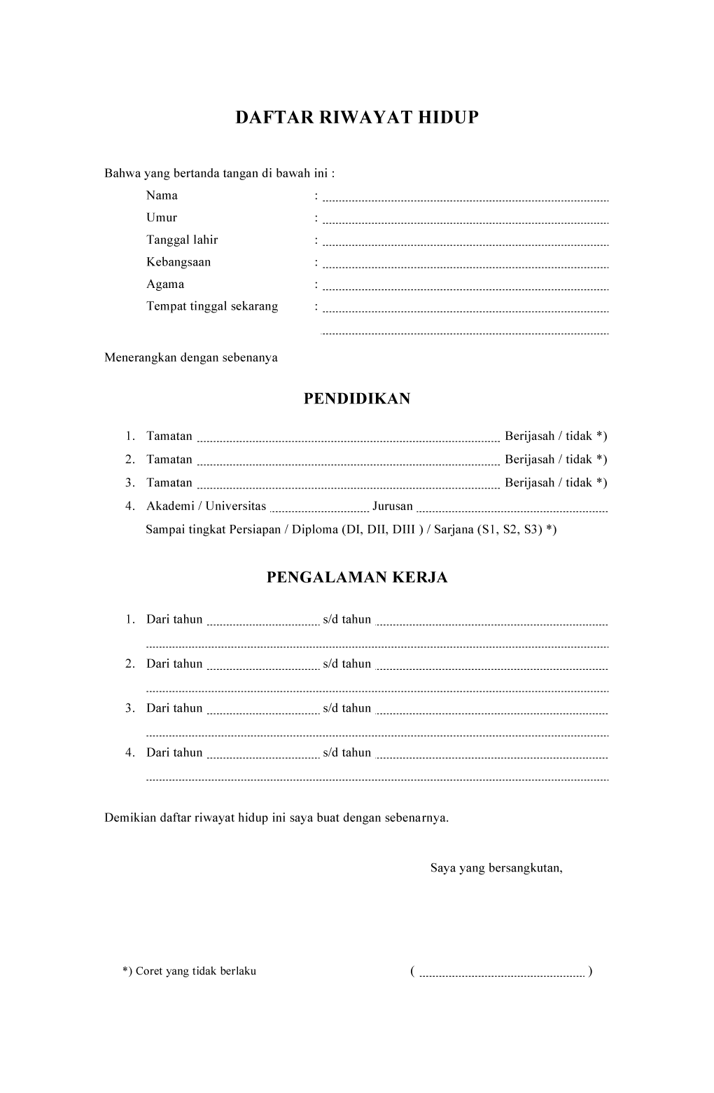 Detail Contoh Formulir Riwayat Hidup Nomer 6
