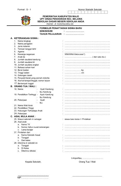 Detail Contoh Formulir Sekolah Nomer 19