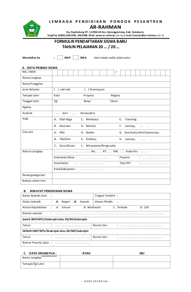 Detail Contoh Formulir Sekolah Nomer 45
