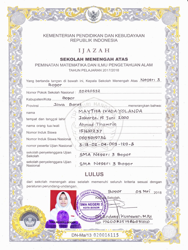 Detail Contoh Foto Ijazah Sma Nomer 2