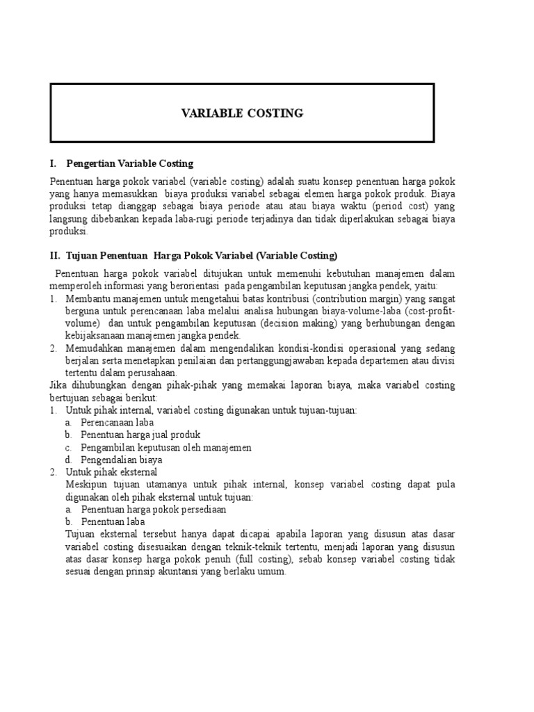 Detail Contoh Full Costing Dan Variable Costing Nomer 44