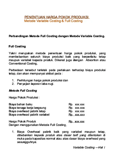 Detail Contoh Full Costing Dan Variable Costing Nomer 9