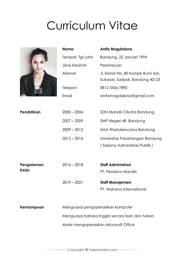 Detail Contoh Gambar Curriculum Vitae Nomer 17