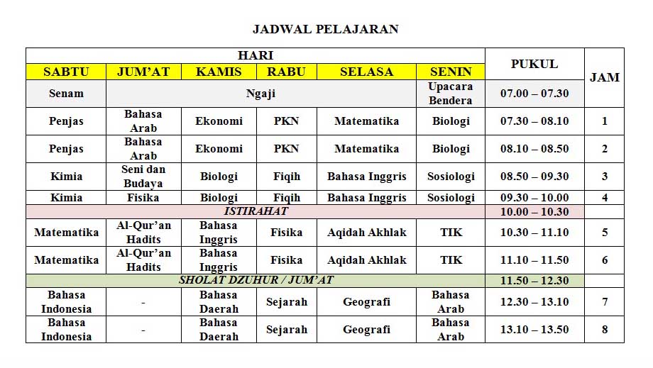 Detail Contoh Gambar Jadwal Pelajaran Nomer 34