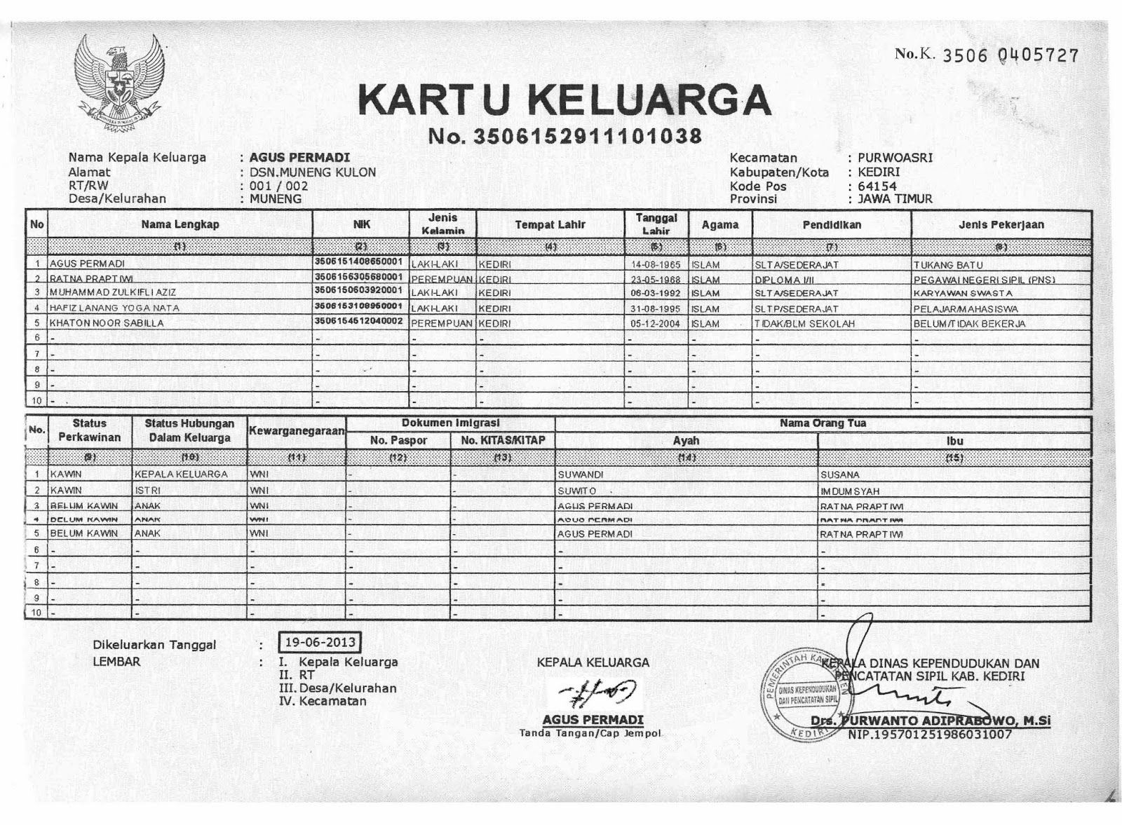 Detail Contoh Gambar Kartu Keluarga Nomer 8