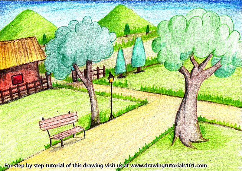 Detail Contoh Gambar Taman Bunga Dengan Pensil Nomer 53