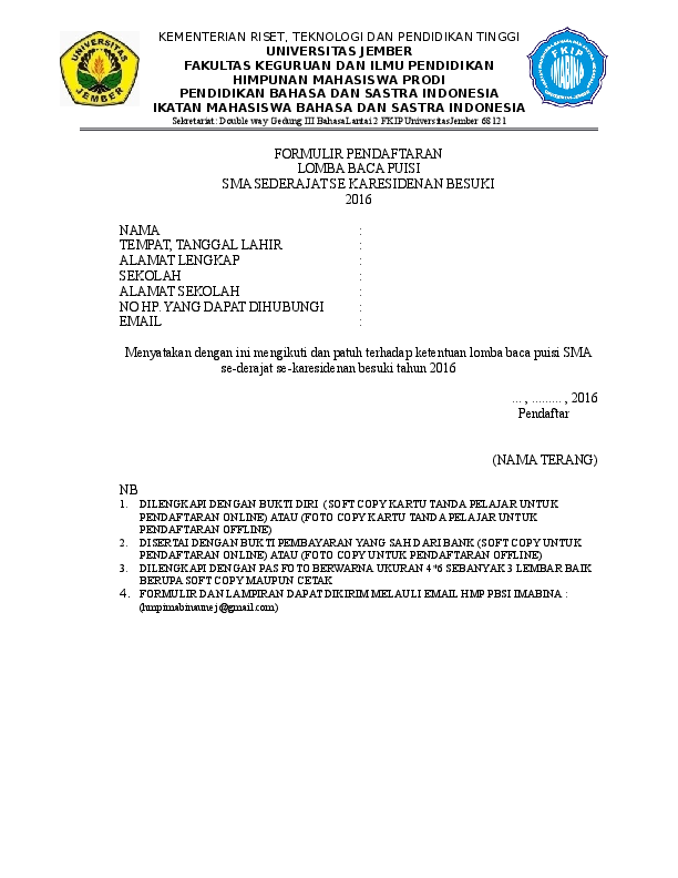 Detail Contoh Google Form Pendaftaran Lomba Koleksi Nomer 43