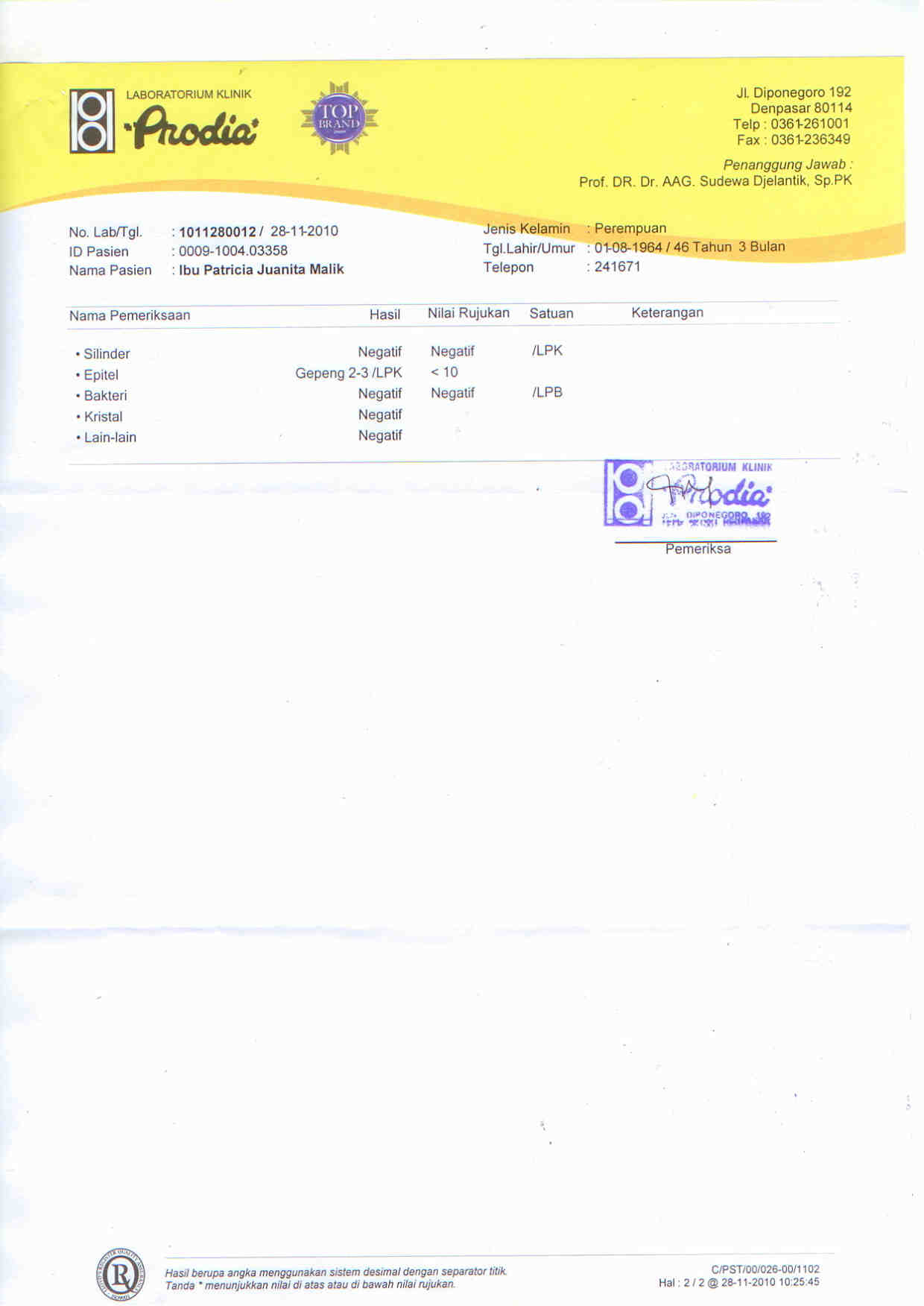 Detail Contoh Hasil Lab Prodia Nomer 43