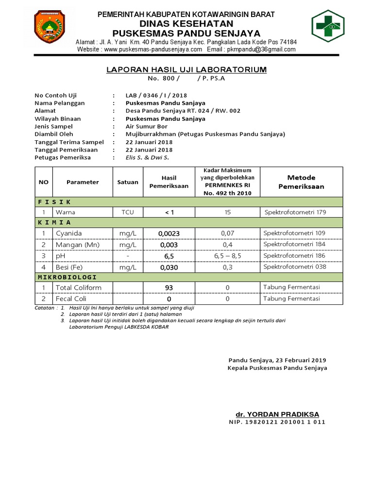 Detail Contoh Hasil Laboratorium Nomer 14