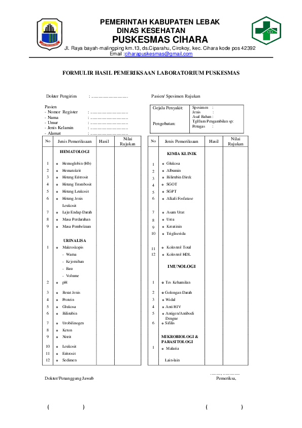 Detail Contoh Hasil Laboratorium Nomer 21