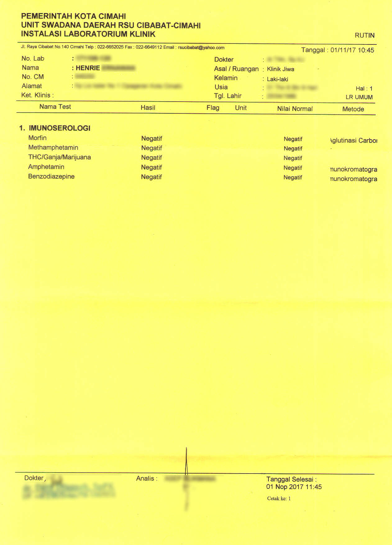 Detail Contoh Hasil Laboratorium Nomer 4