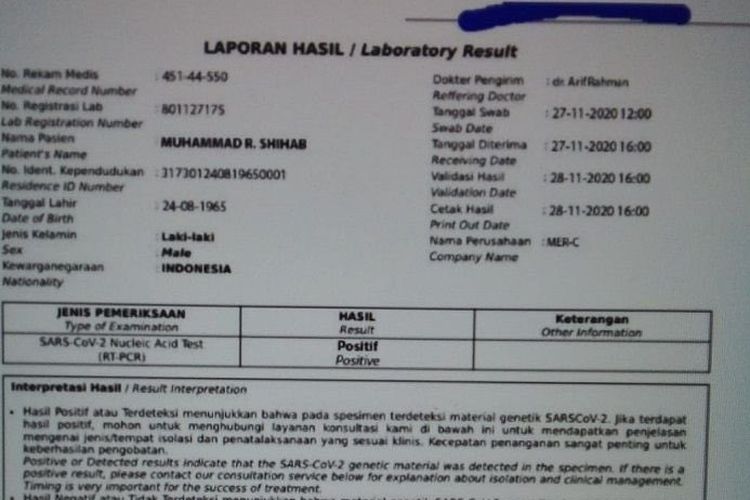 Detail Contoh Hasil Swab Test Nomer 2