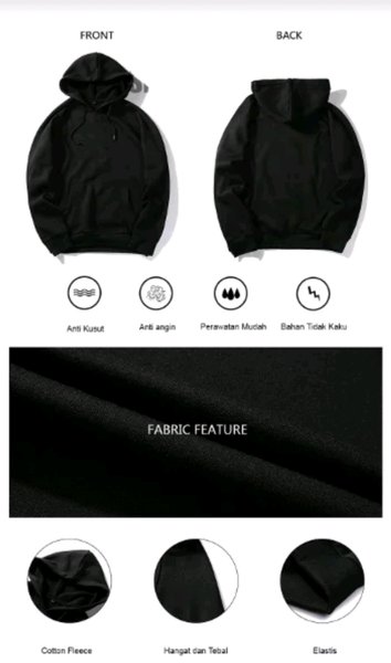 Detail Gambar Hoodie Hitam Polos Depan Belakang Nomer 14