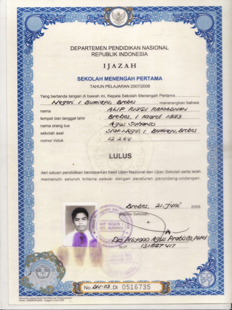 Detail Gambar Ijazah Smp Nomer 13