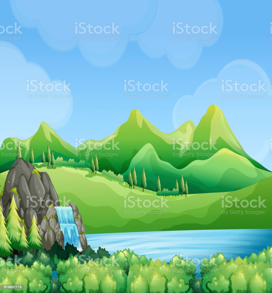 Detail Gambar Ilustrasi Pemandangan Air Terjun Nomer 26