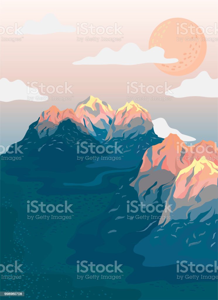 Detail Gambar Ilustrasi Pemandangan Gunung Nomer 50