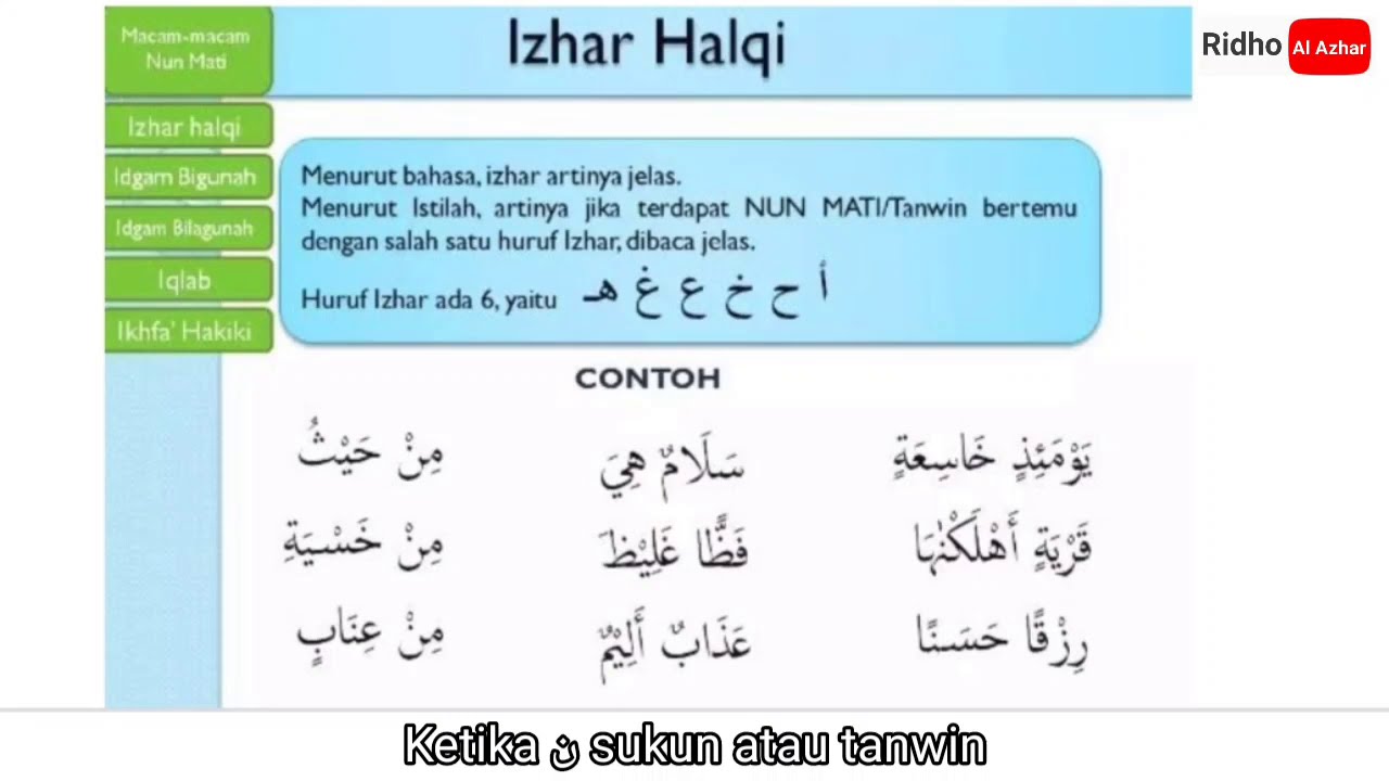 Detail Contoh Hukum Bacaan Izhar Halqi Nomer 2