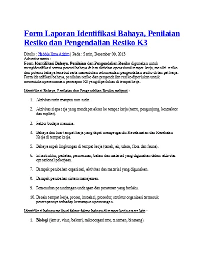 Detail Contoh Identifikasi Bahaya Dan Penilaian Resiko Nomer 26