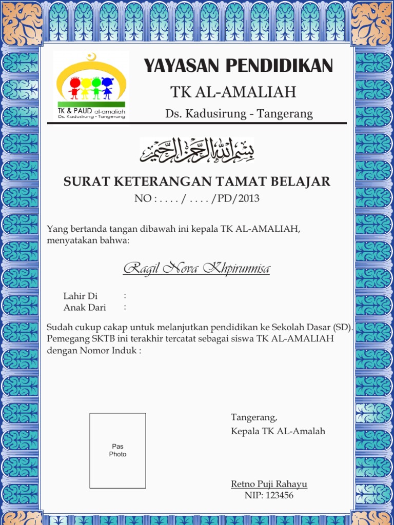 Detail Contoh Ijazah Paud Nomer 16