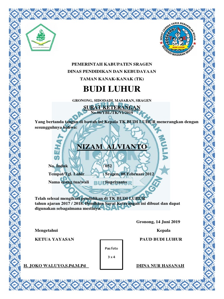 Detail Contoh Ijazah Paud Nomer 5