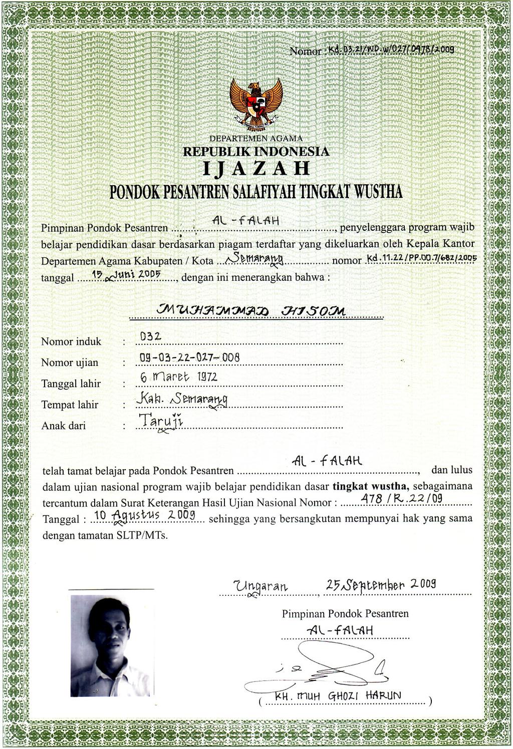 Detail Contoh Ijazah Pondok Pesantren Nomer 21