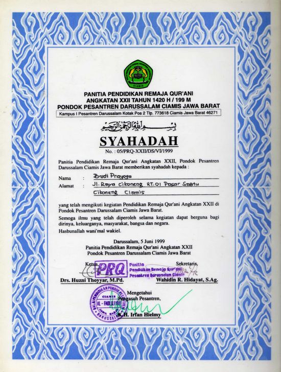 Detail Contoh Ijazah Pondok Pesantren Nomer 23