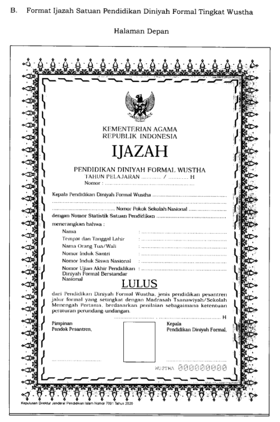 Detail Contoh Ijazah Pondok Pesantren Nomer 6