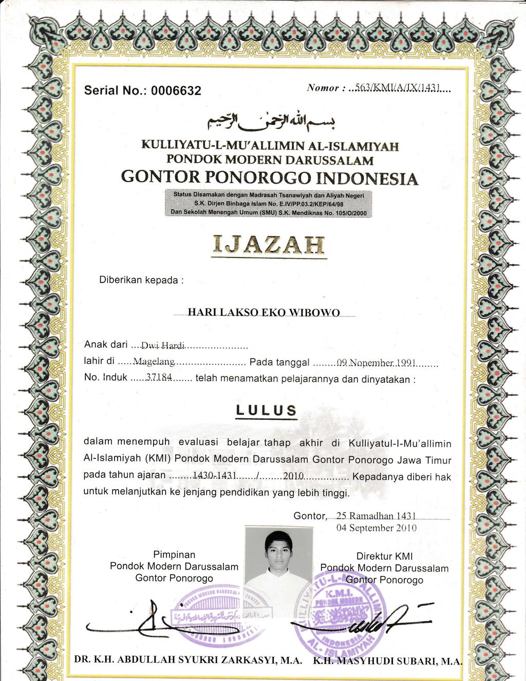 Detail Contoh Ijazah Pondok Pesantren Nomer 51