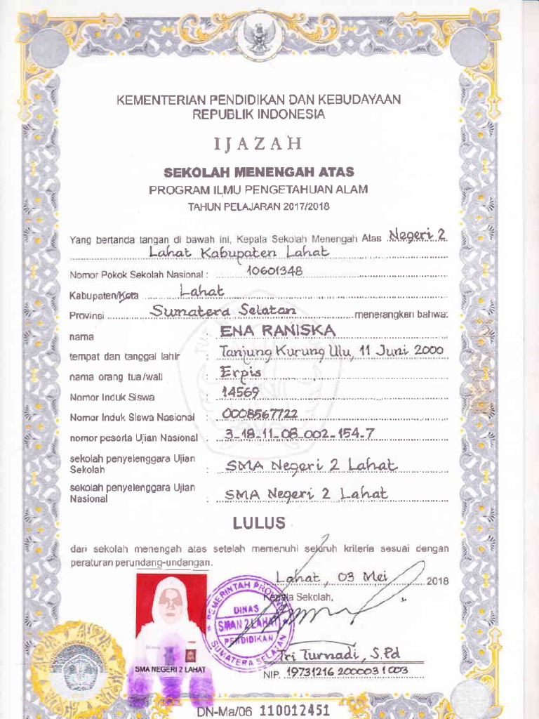 Detail Contoh Ijazah Sma 2018 Nomer 7