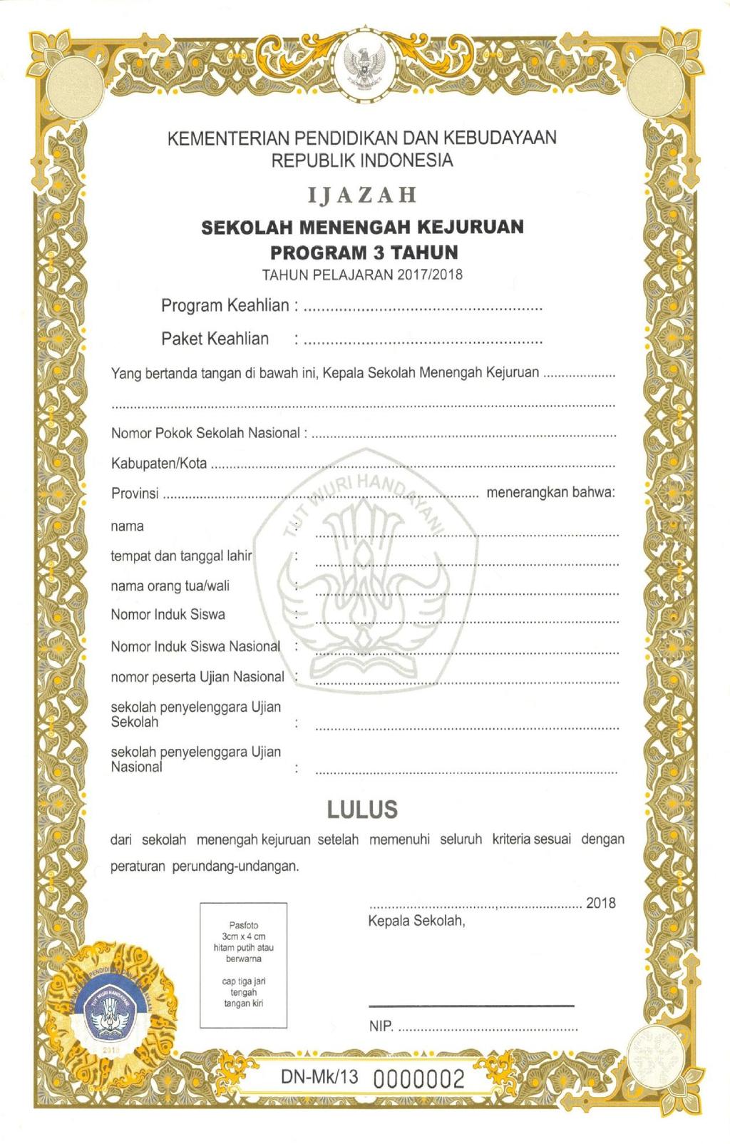 Detail Contoh Ijazah Sma Kosong Nomer 20