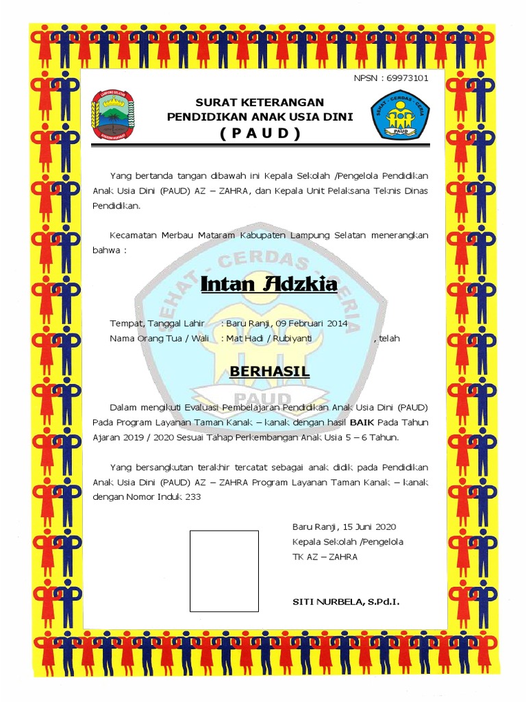 Detail Contoh Ijazah Tk Terbaru Nomer 2