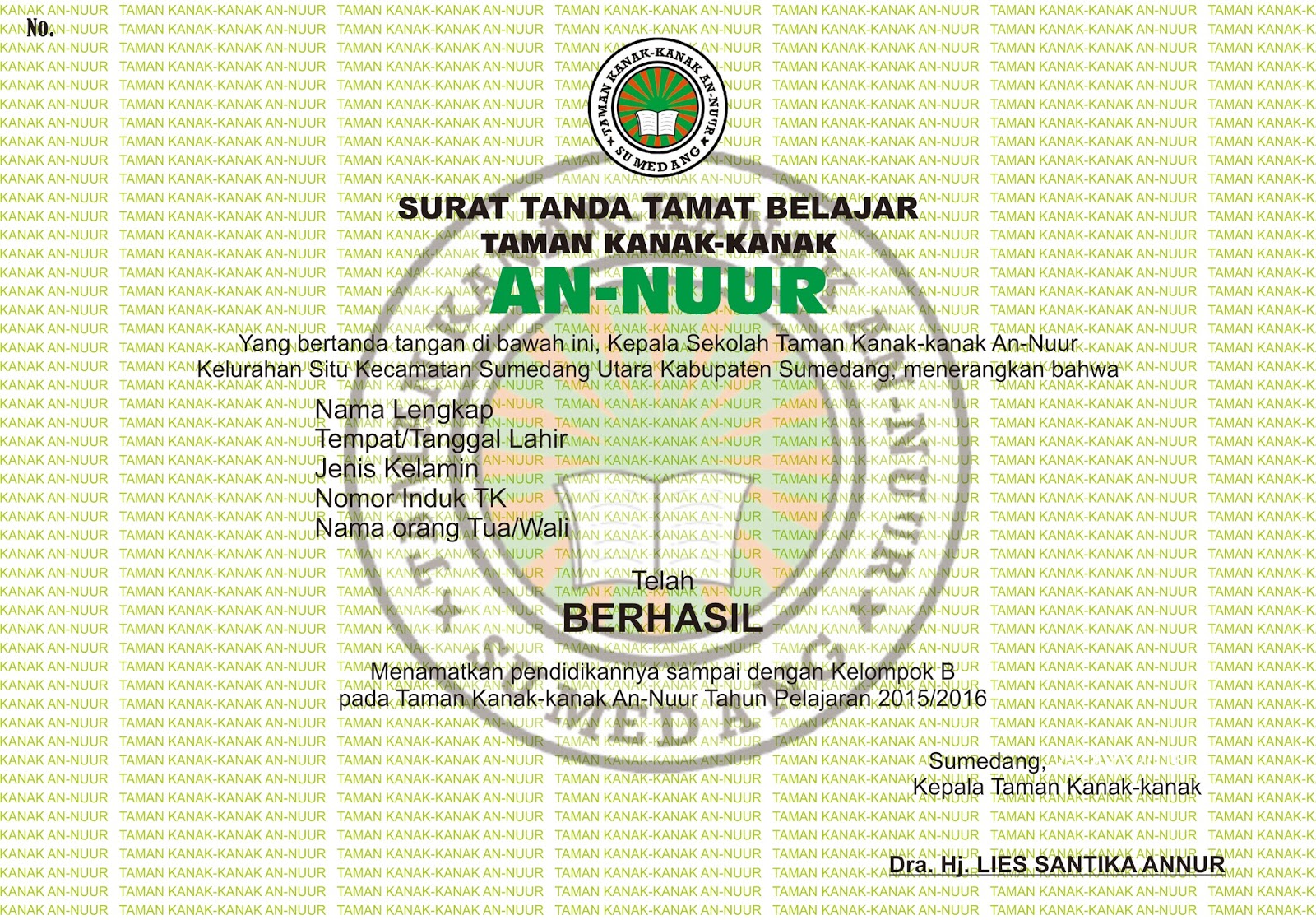 Detail Contoh Ijazah Tk Terbaru Nomer 31