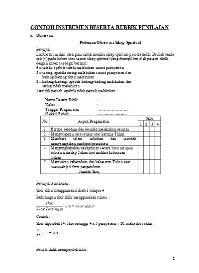 Detail Contoh Instrumen Asesmen Nomer 29