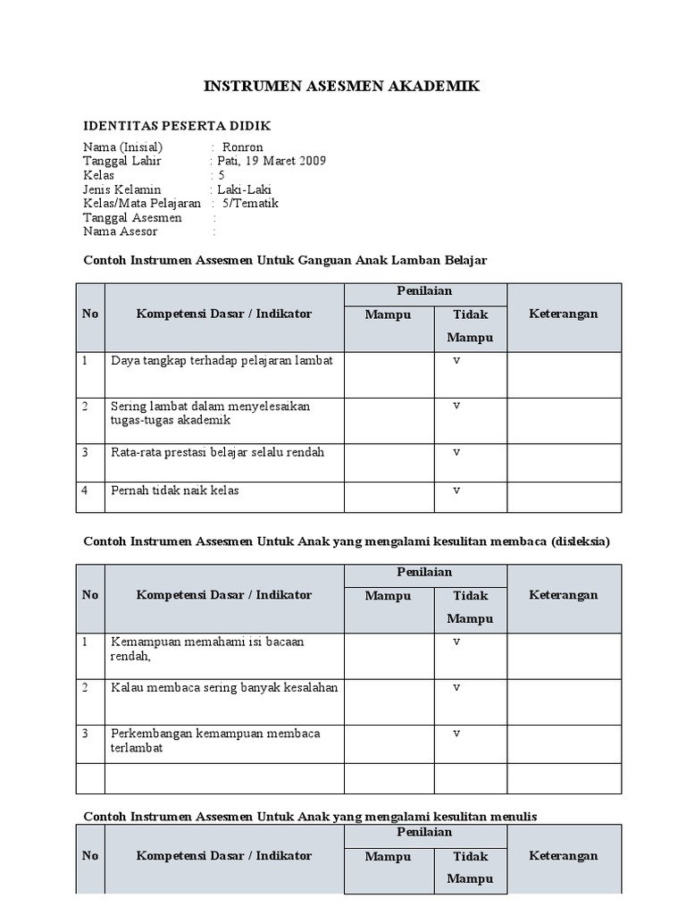 Detail Contoh Instrumen Asesmen Nomer 5