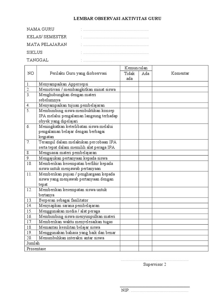 Detail Contoh Instrumen Observasi Nomer 10