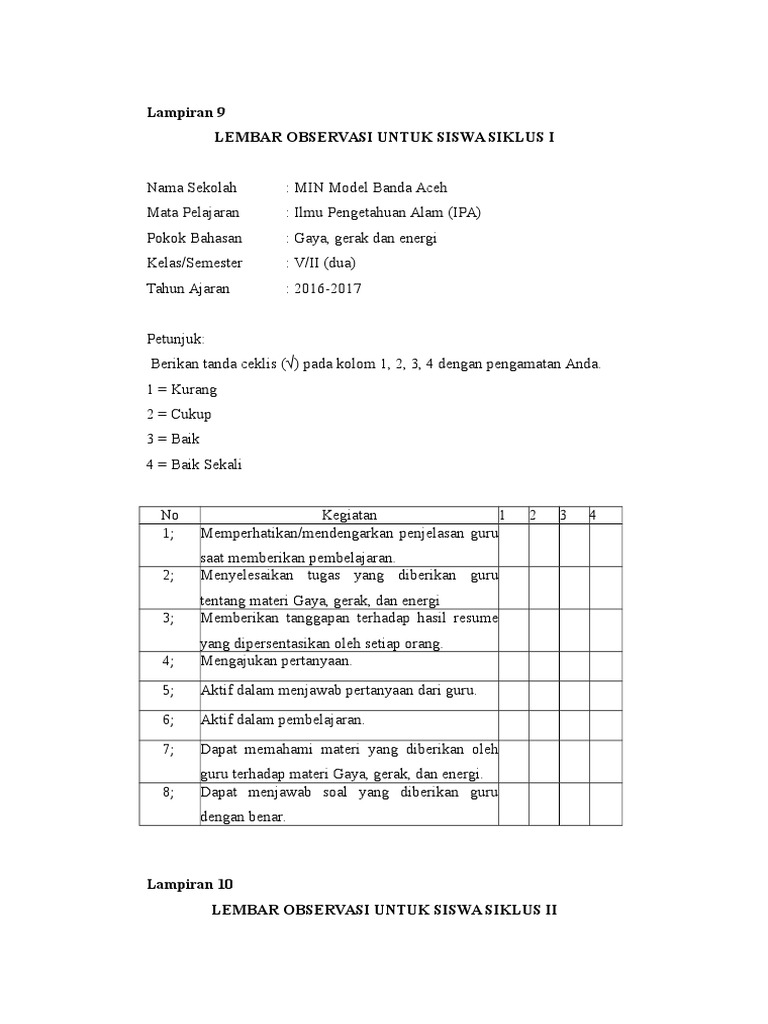 Detail Contoh Instrumen Observasi Nomer 11