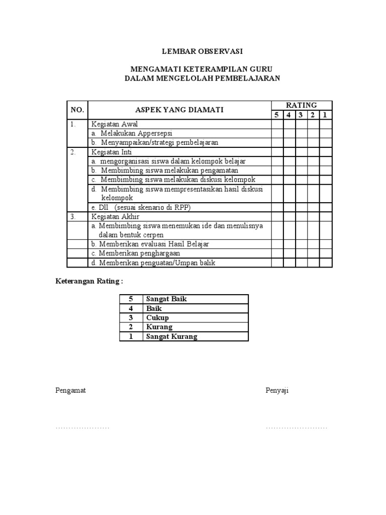 Detail Contoh Instrumen Observasi Nomer 12