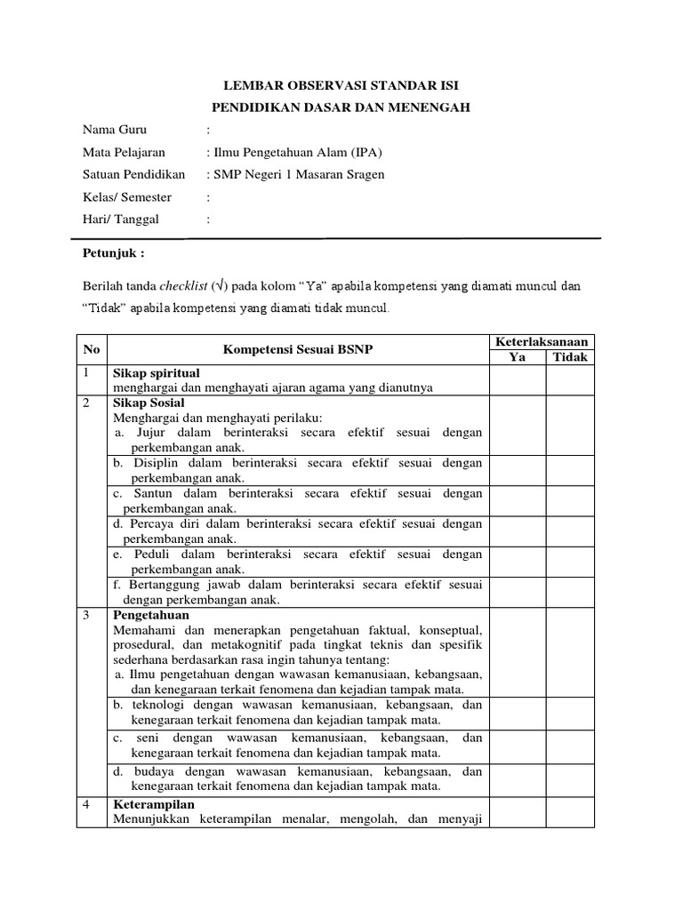 Detail Contoh Instrumen Observasi Nomer 23