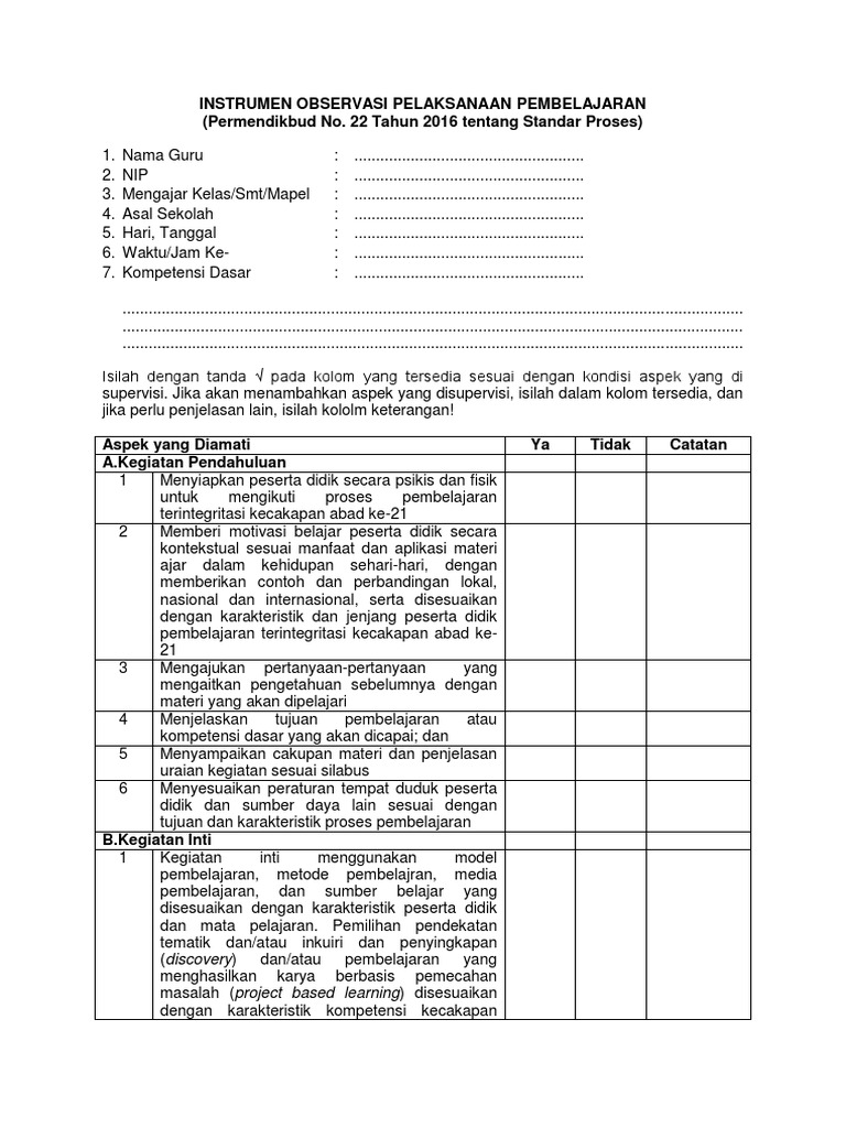 Detail Contoh Instrumen Observasi Nomer 24