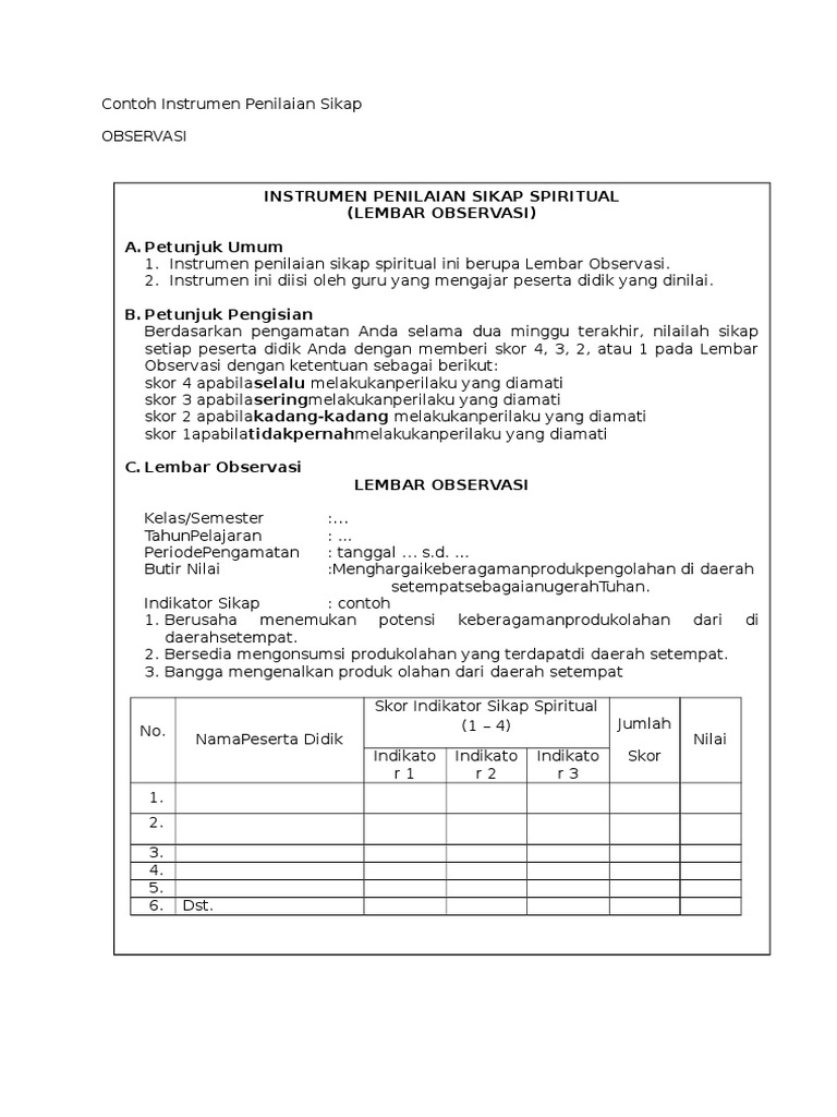 Detail Contoh Instrumen Observasi Nomer 27