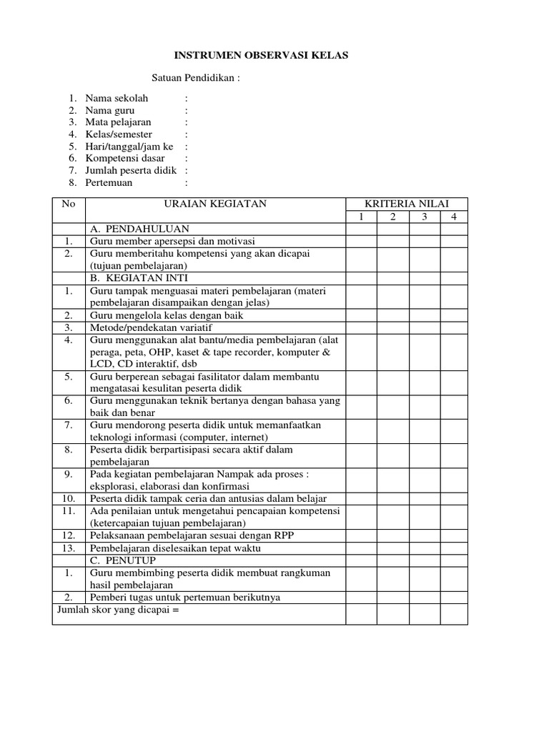 Detail Contoh Instrumen Observasi Nomer 44