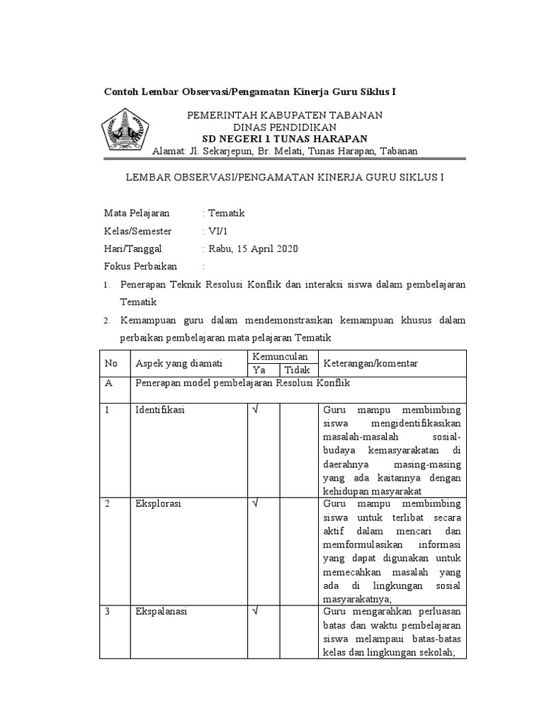 Detail Contoh Instrumen Observasi Nomer 48